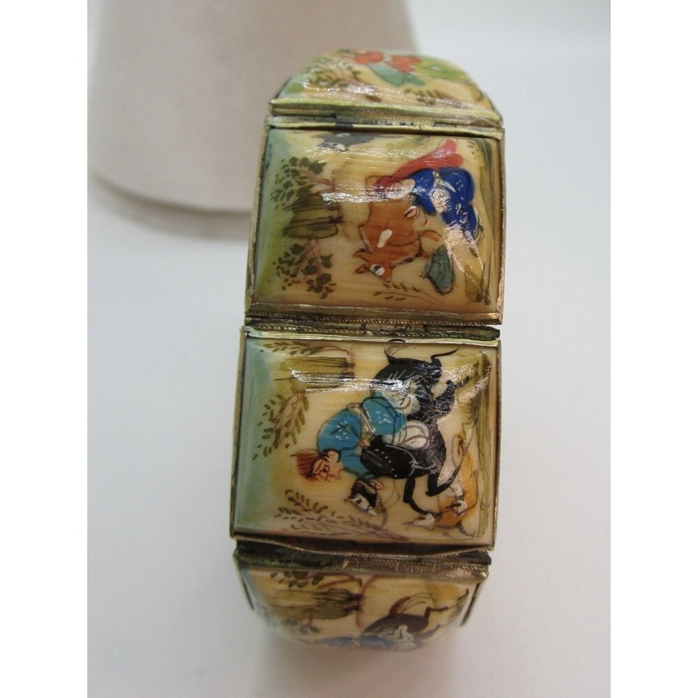 Vintage Persian Story Bracelet Middle Eastern Art Jewelry Hand Painted Panels